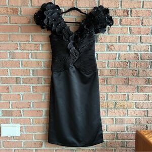 Vintage Hartly Westwood Black Satin Ruffle Dress
